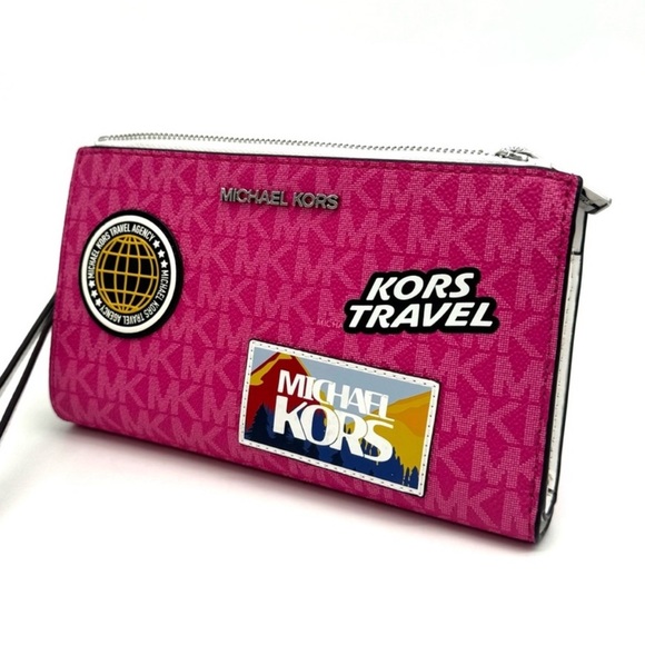 Michael Kors Large Double Zip Wallet Wristlet Dragonfruit - Picture 1 of 9